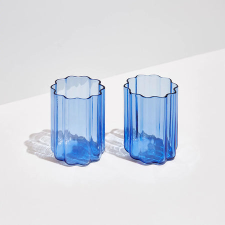 TWO  WAVE COUPE GLASSES - BLUE