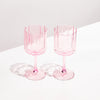 Two Wave Wine Glasses- Pink