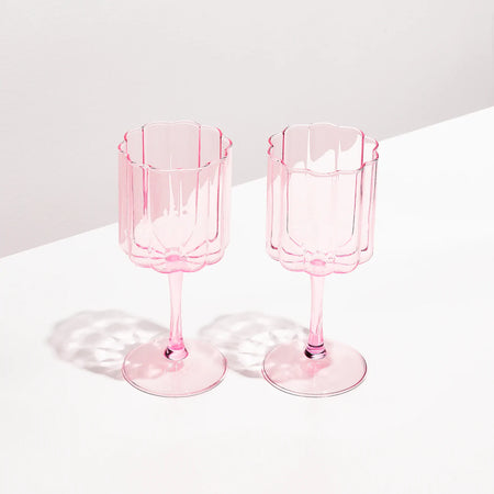 Two Wave Wine Glasses- Teal