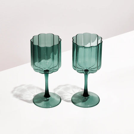 TWO x STRIPED COUPE GLASSES - LILAC + GREEN