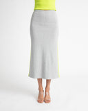 MIDI A LINE SKIRT- GREY/APPLE STRIPE