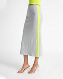 MIDI A LINE SKIRT- GREY/APPLE STRIPE