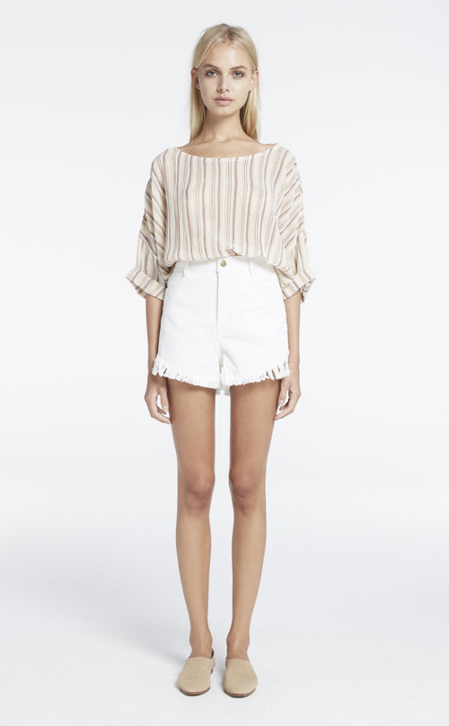 Zed Fray Denim Shorts- Cream