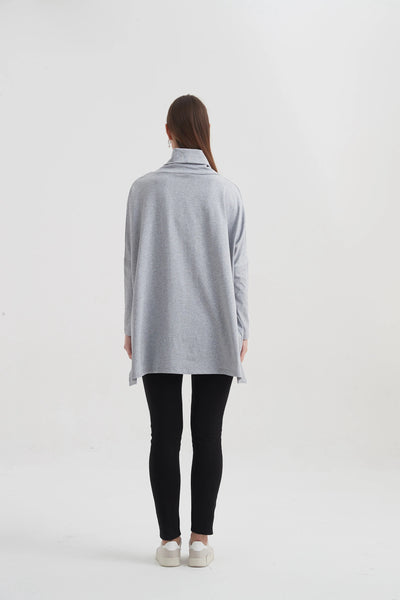 Boxy Pocket Top- Grey Marle