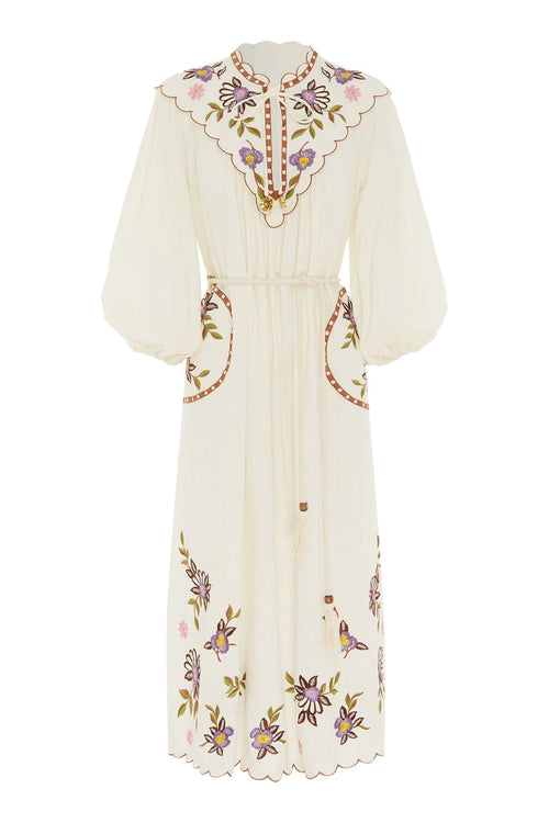 NELLY EMBROIDERED MIDI DRESS