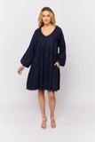 Baroque Dress In Coastal Navy Linen