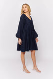 Baroque Dress In Coastal Navy Linen