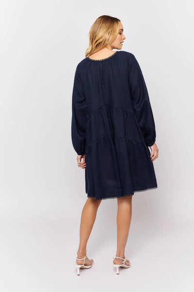 Baroque Dress In Coastal Navy Linen