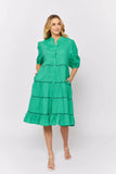 Marcella Dress In Emerald Linen