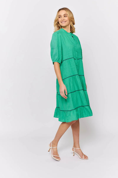 Marcella Dress In Emerald Linen