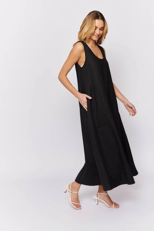 Nova Dress In Black Linen