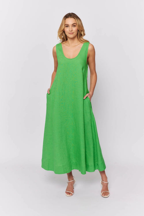 Nova Dress In Evergreen Linen
