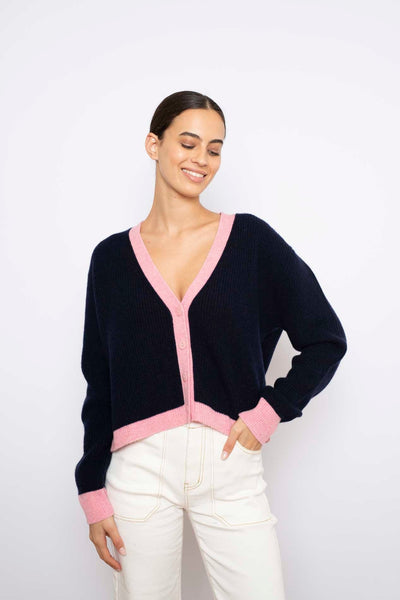 Apres Cardigan- Navy/Pink