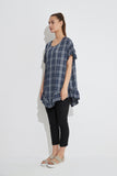 Flounce Detail Top- Navy Gingham