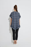 Flounce Detail Top- Navy Gingham