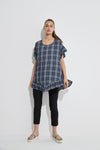 Flounce Detail Top- Navy Gingham