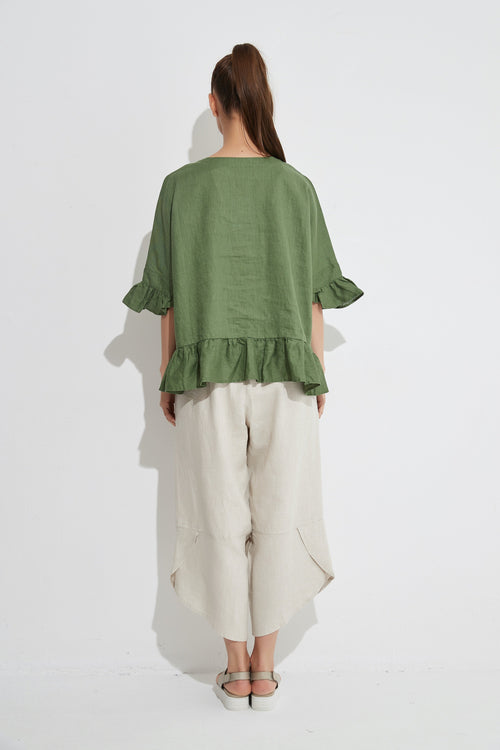 Frill Hem Top- Forest Green