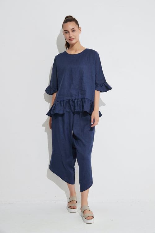 Frill Hem Top- Deep Navy