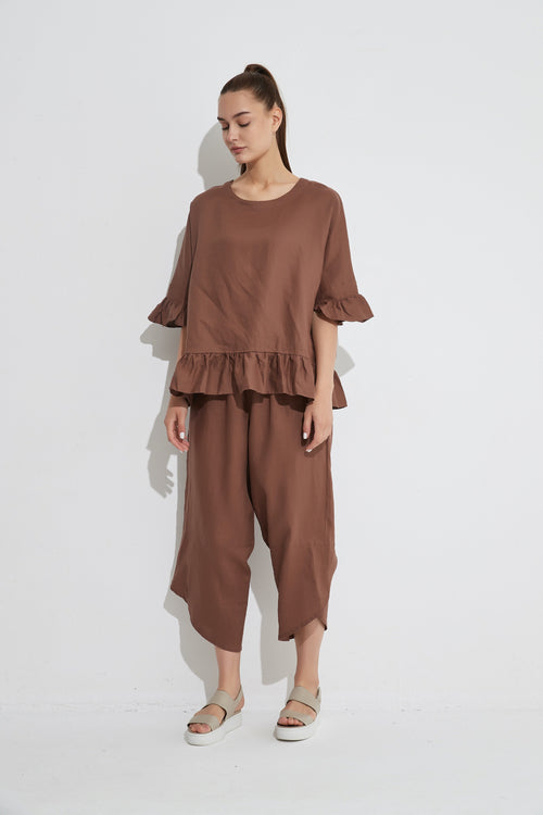 Frill Hem Tee- Mocha