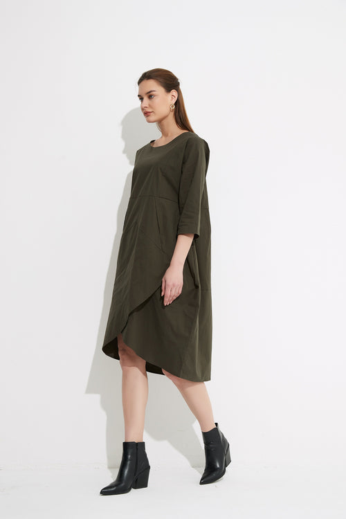Wrap Front Dress- Dark Green