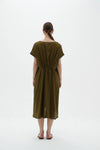 ELASTIC GATHER DRESS- DARK MOSS