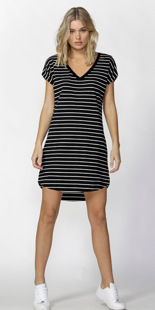 Ava Dress- Black/White Stripe