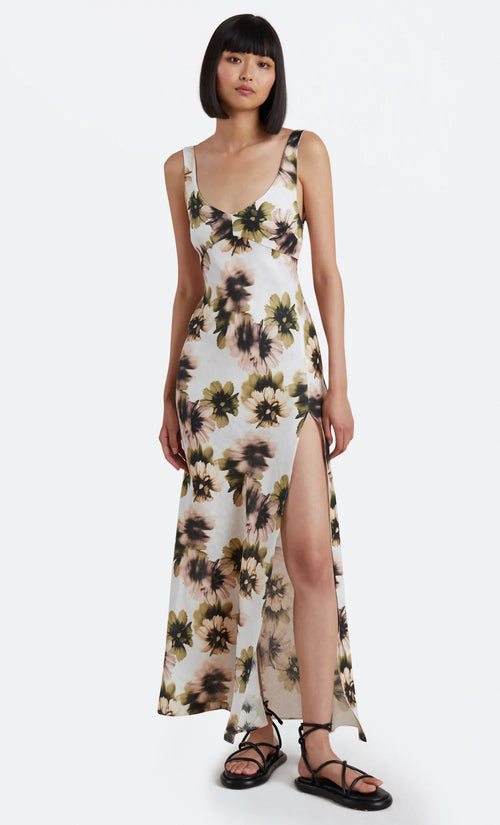 Bloom Linen Maxi Dress- Ivory Print