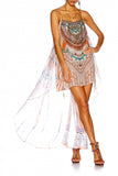 Mini Dress W/ Long Overlay- Desert Rose