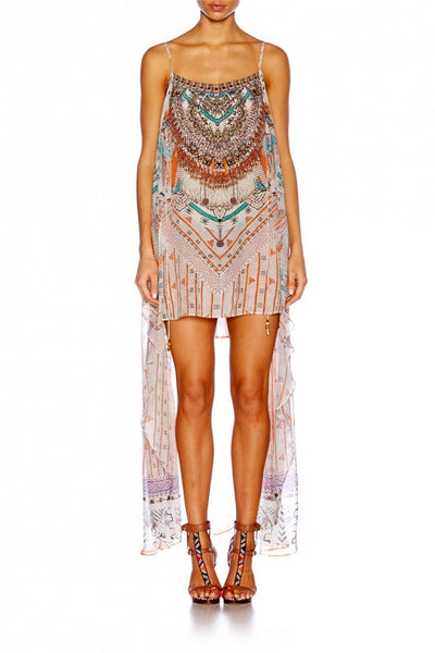 Mini Dress W/ Long Overlay- Desert Rose