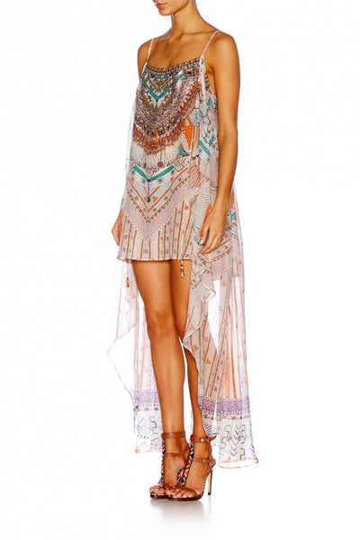 Mini Dress W/ Long Overlay- Desert Rose