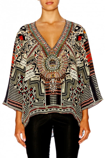 Vneck Oversized Blouse- Threaded Spell