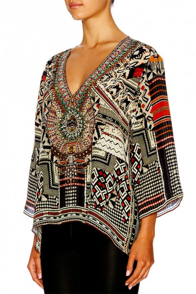 Vneck Oversized Blouse- Threaded Spell