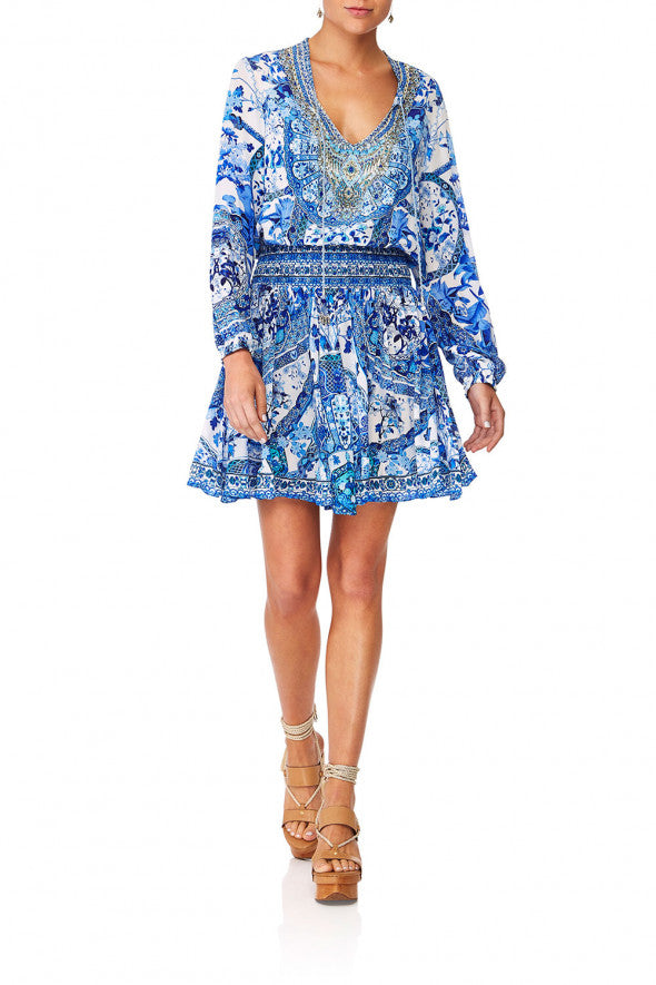 camilla shirred relaxed short dress Camilla Shirred Relaxed Short Dress My Folk Art Heart In Blue/white
