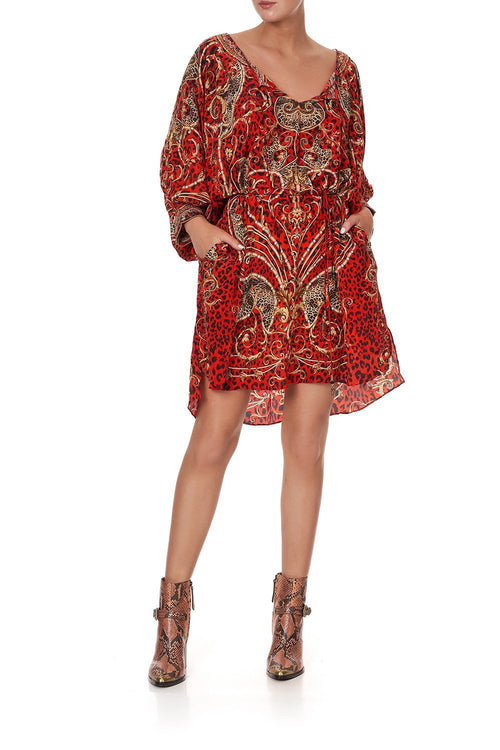 Raglan Sleeve Tie Front Dress- Slave To The Rhythm