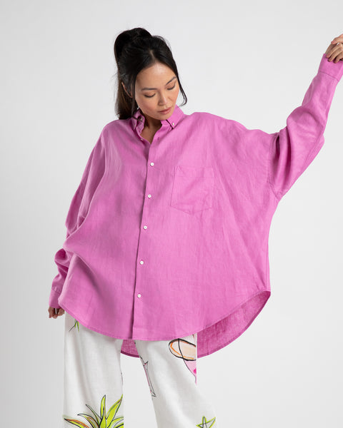 LS OVERSIZED SHIRT-FUCSHIA