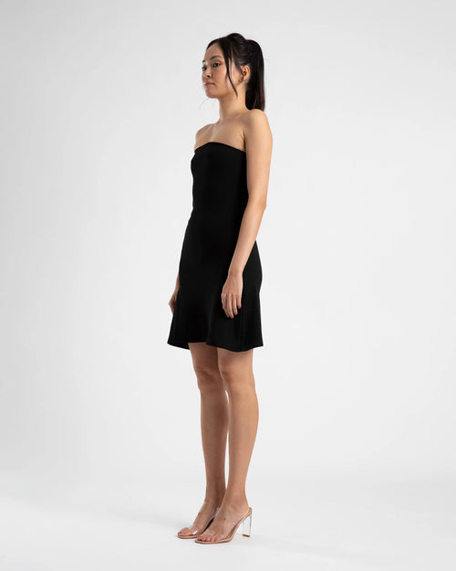 STRAPLESS MINI A LINE DRESS - BLACK
