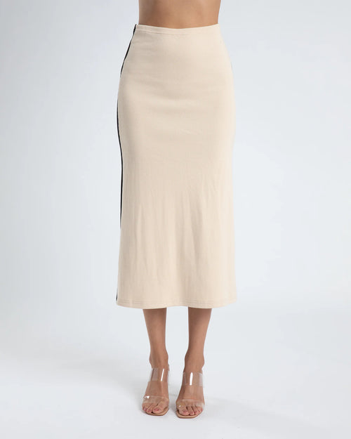MIDI A LINE SKIRT - CREAM/BLACK STRIPE