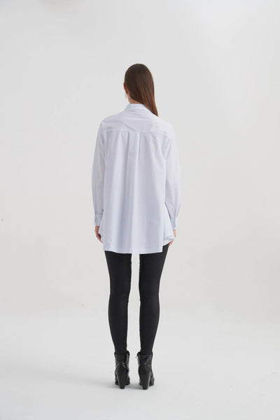 High Low Tuck Shirt- White