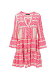 Short Ella Dress- Neon Pink/ Off White