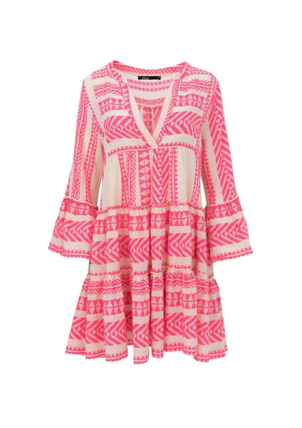 Short Ella Dress- Neon Pink/ Off White