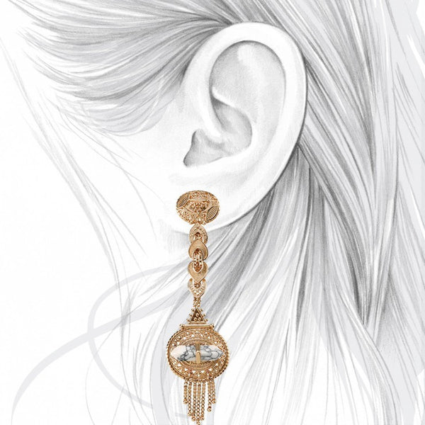 Eastern Dream Grand Earring- White Howlite/ Shiny Gold