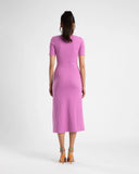 MIDI A LINE DRESS WITH SHORT SLEEVE- FUCHSIA