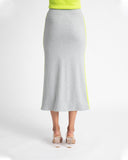 MIDI A LINE SKIRT- GREY/APPLE STRIPE