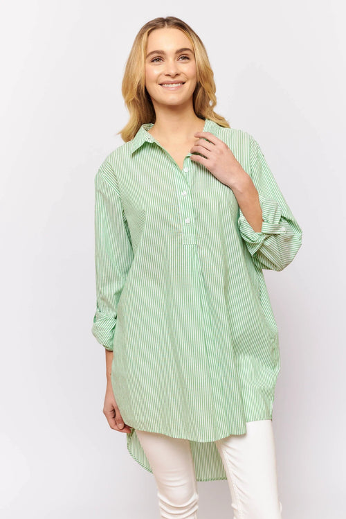Overshirt in green stripe voile