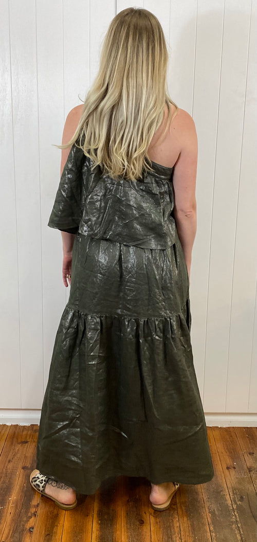 Olympia Dress- Khaki Lurex