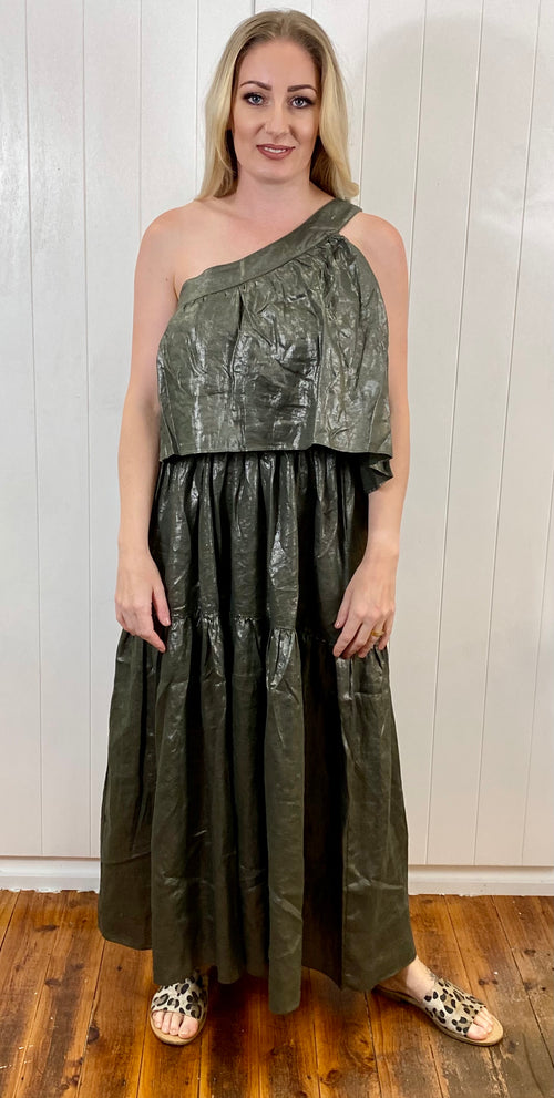 Olympia Dress- Khaki Lurex