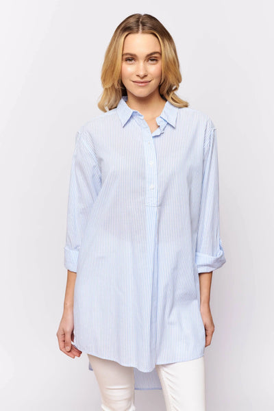 Overshirt in blue stripe voile