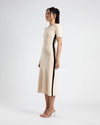 MIDI A LINE DRESS WITH SHORT SLEEVE - CREAM/BLACK STRIPE