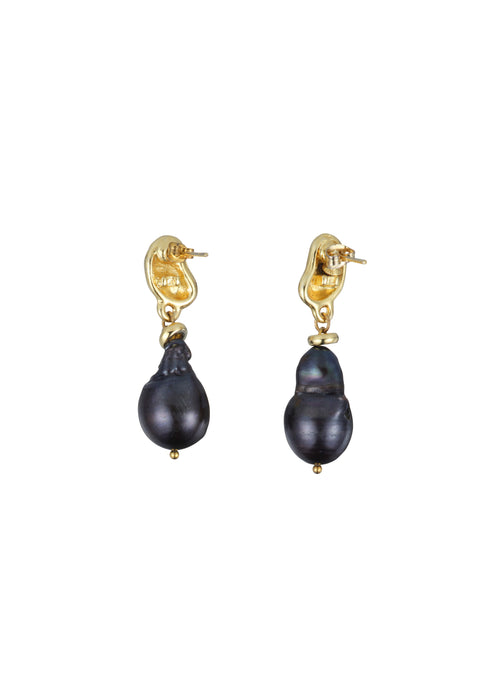 Lila Baroque Pearl Earrings- Black/Gold