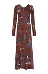 Full Sleeve Bias Cut Dress Brown Paisley